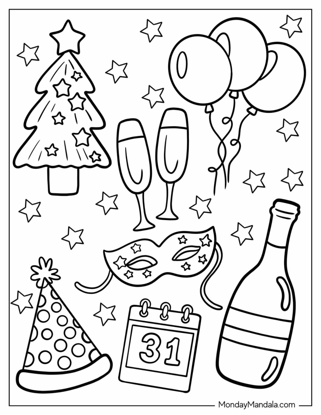 32 new year coloring pages (free pdf printables)